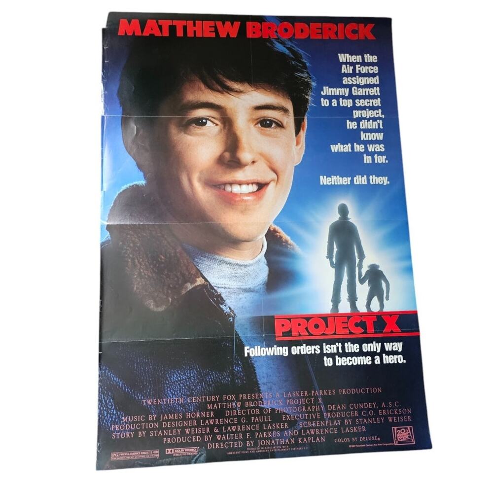 vintage Mathew Broderick project X 1987 movie poster 27" x 40"